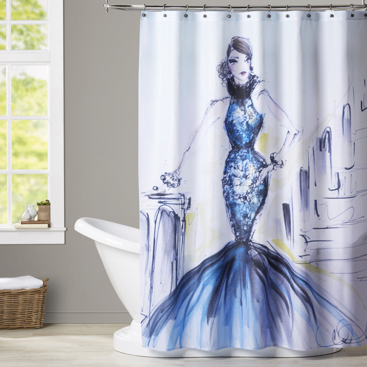 Blue and silver shower best sale curtain
